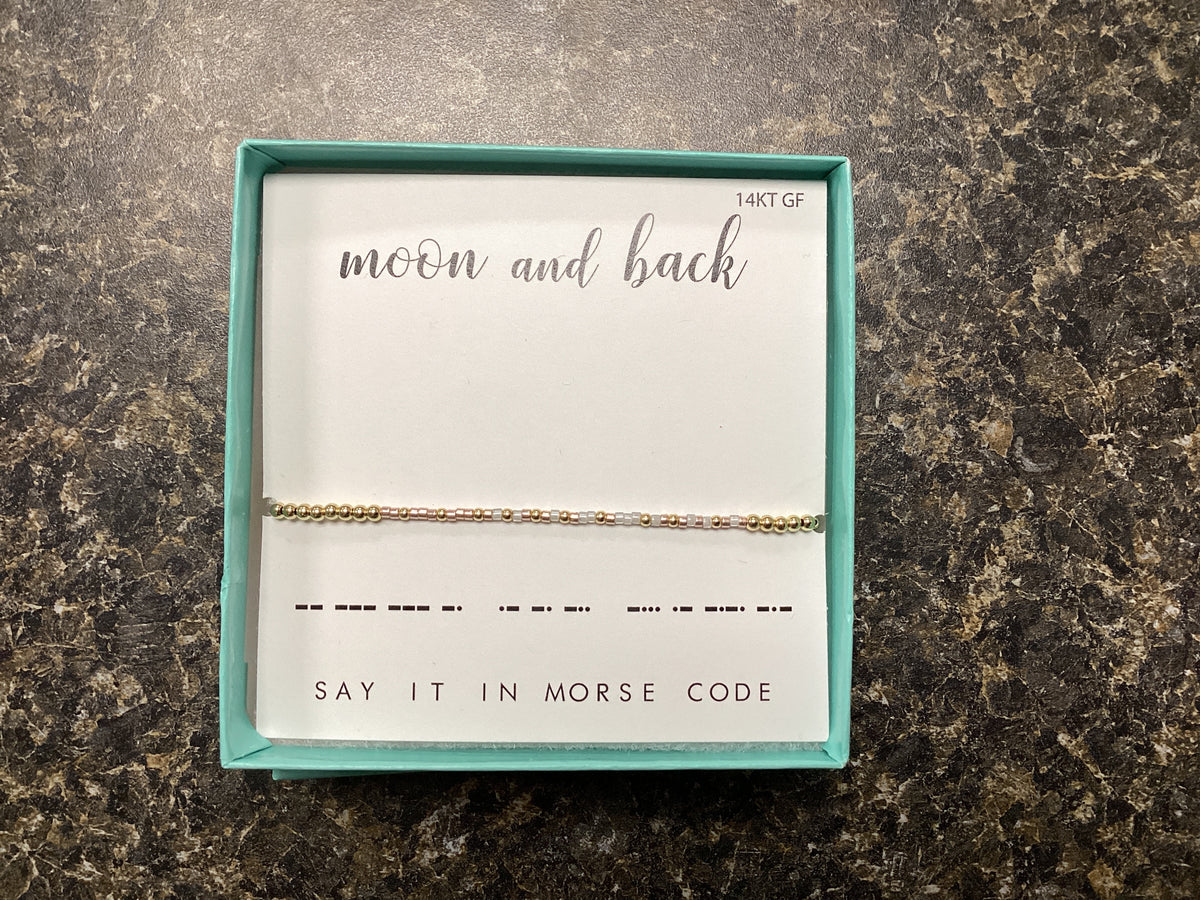 Moon and Back Morse Code Beaded Bracelet