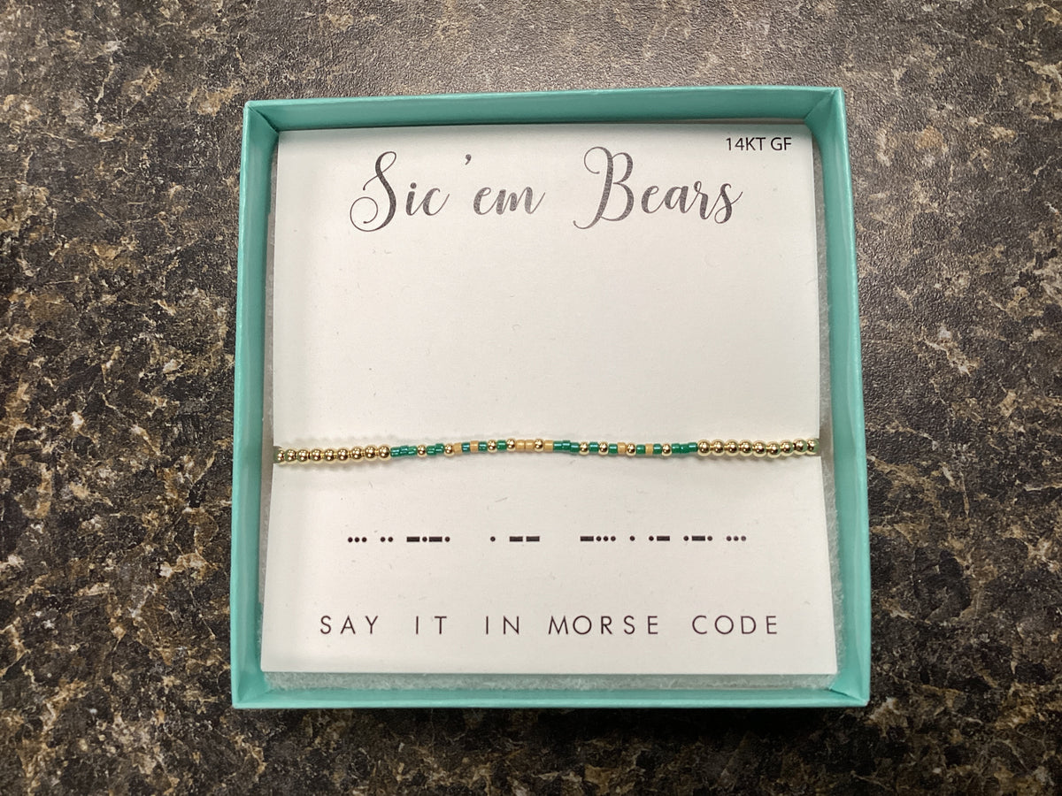 Sic 'Em Gold Beaded Morse Code Bracelet