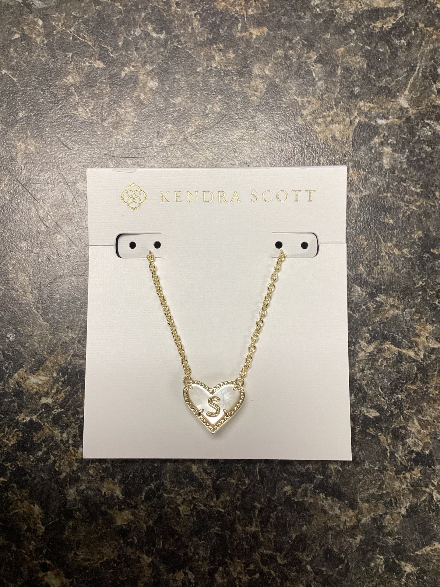 Heart Letter S Gold Ivory Necklace