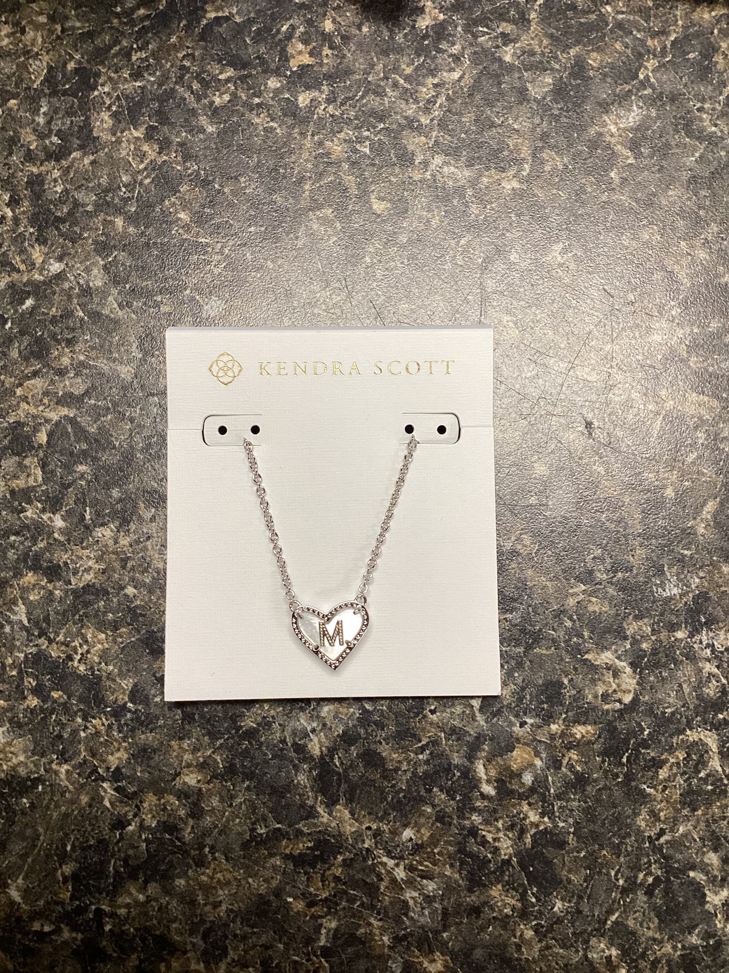 Heart Letter M Silver Ivory Necklace