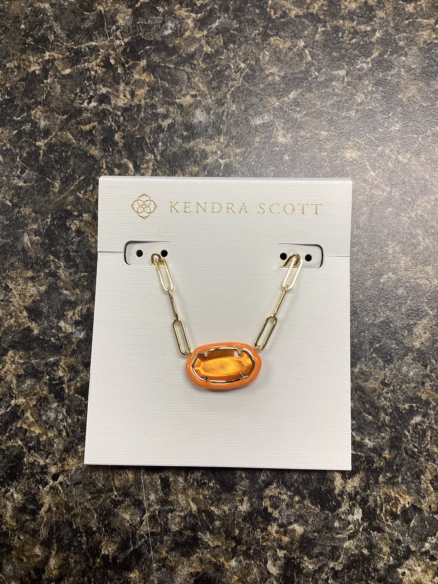 Elisa gold papaya pearl enamel paperclip necklace