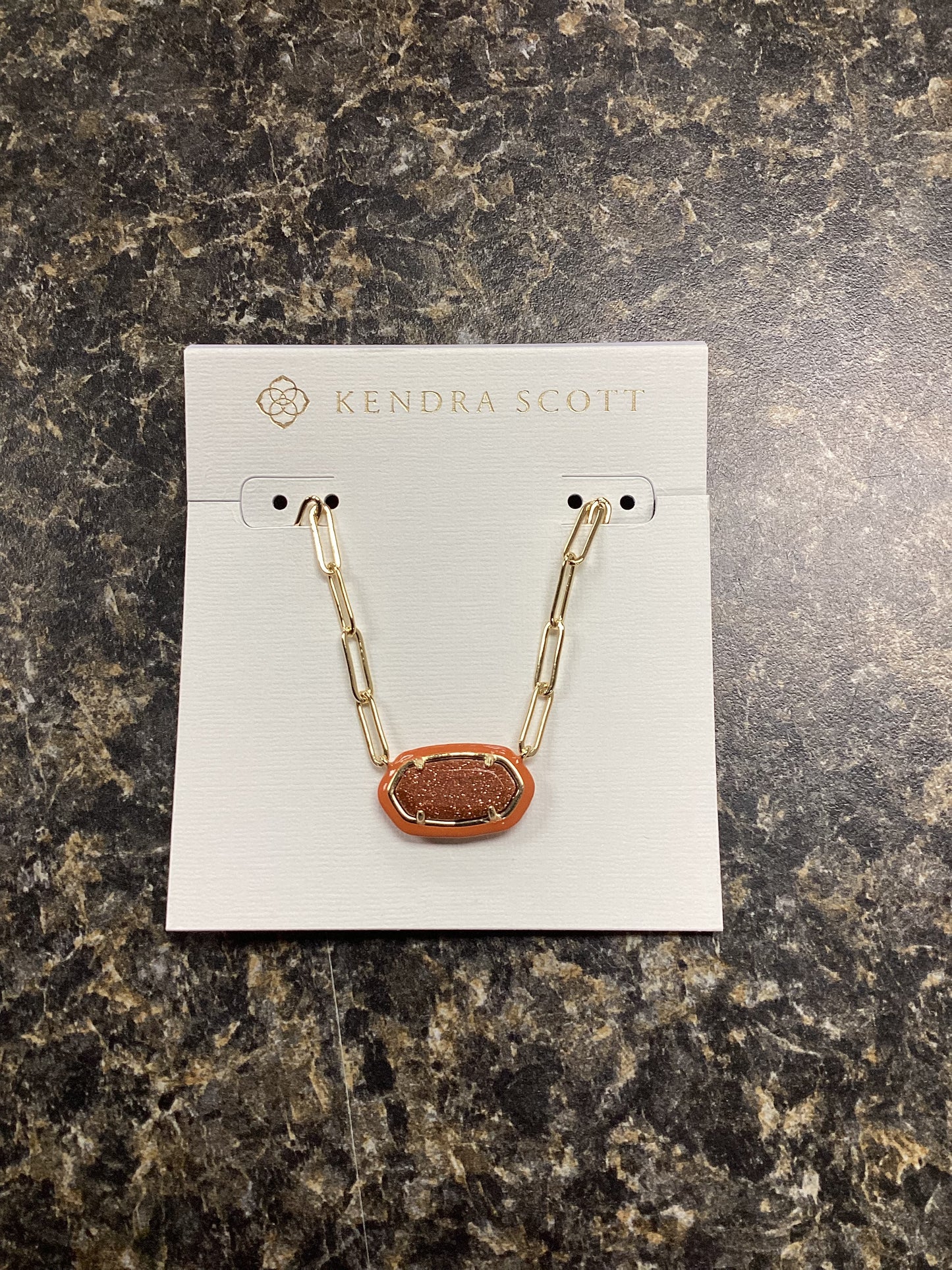 Elisa gold orange goldstone enamel paperclip necklace