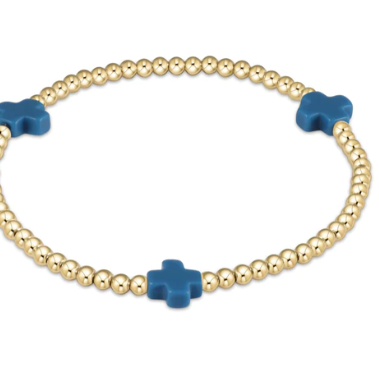 Signature Cross Gold Pattern 3mm Bead Bracelet- Cobalt
