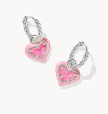Ari Heart ENML Frame Huggie Silver Pink Iridescent Glitter
