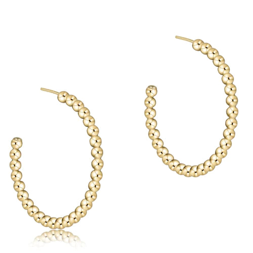 Classic Beaded 3mm gold 1.25" hoop earrings