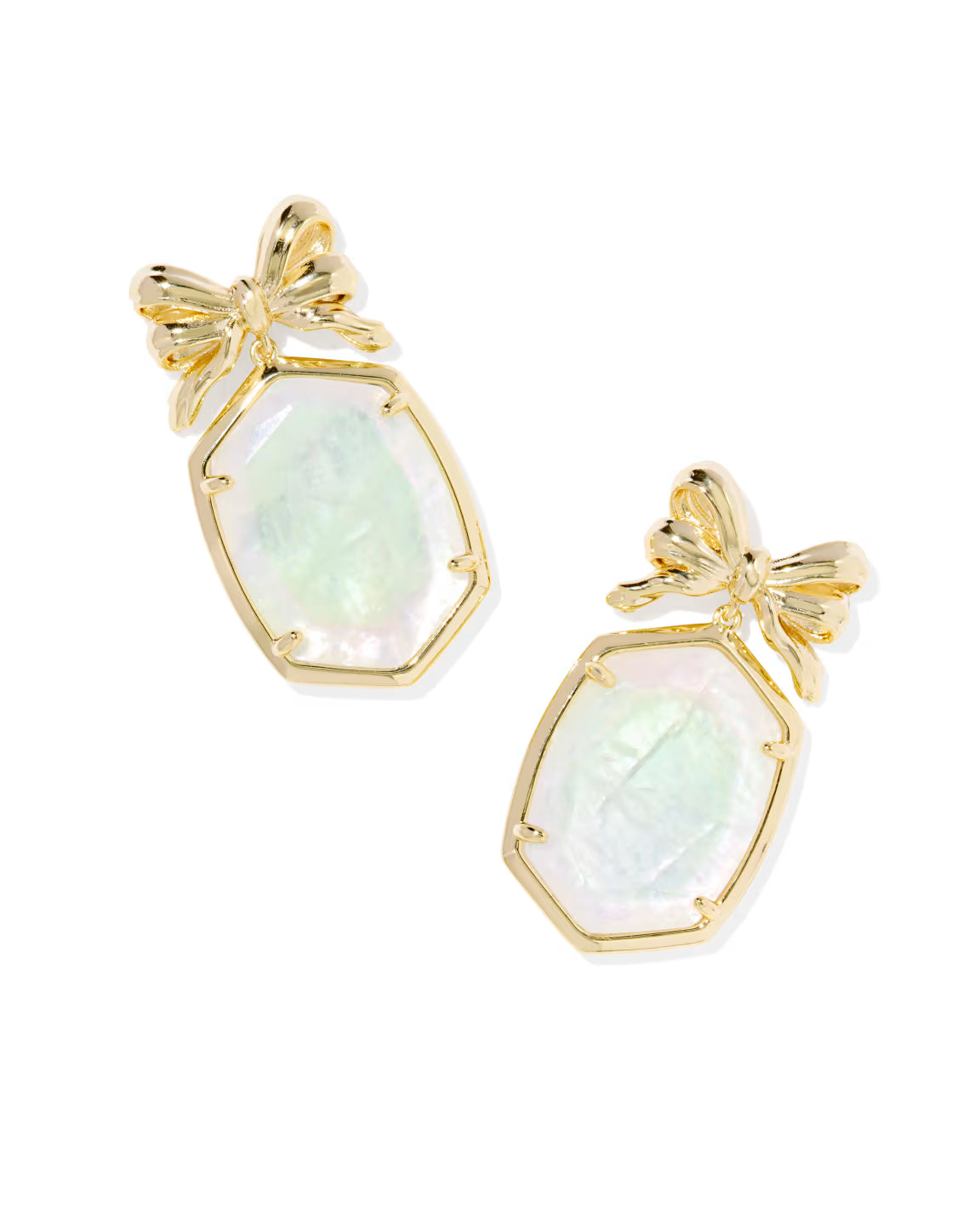 Daphne Bow Drop Earrings Gold Iridescent Crystal Ivory Illusion
