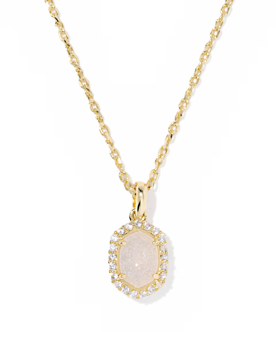 Daphne Crystal Frame Pendent Necklace Gold Iridescent Drusy