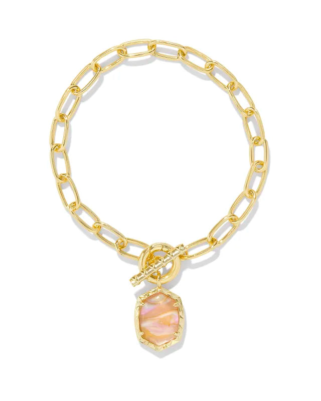 Daphne gold pink iridescent abalone link bracelet