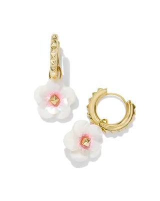 Deliah gold iridescent pink mix huggie hoop earrings