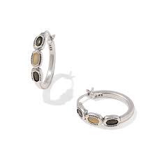 Mini Elisa Hoop Earrings Vintage Silver Black Mix