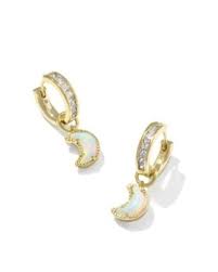 Moon Huggie Earring Gold White Mix