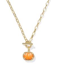 Pumpkin Link Chain Necklace Gold Orange Mop