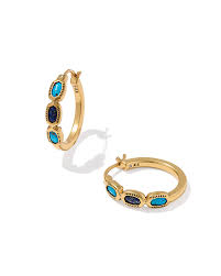 Mini Elisa Hoop Earrings Vintage Gold Blue Mix