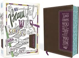 NIV Beautiful Word Coloring Bible 8 pencil gift set Brown Purple Leathersoft
