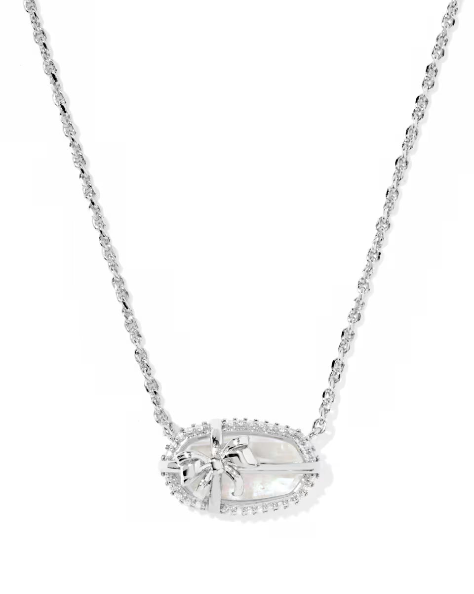 Elisa Bow Short Pendent Necklace Silver Iridescent Crystal Ivory Illusion