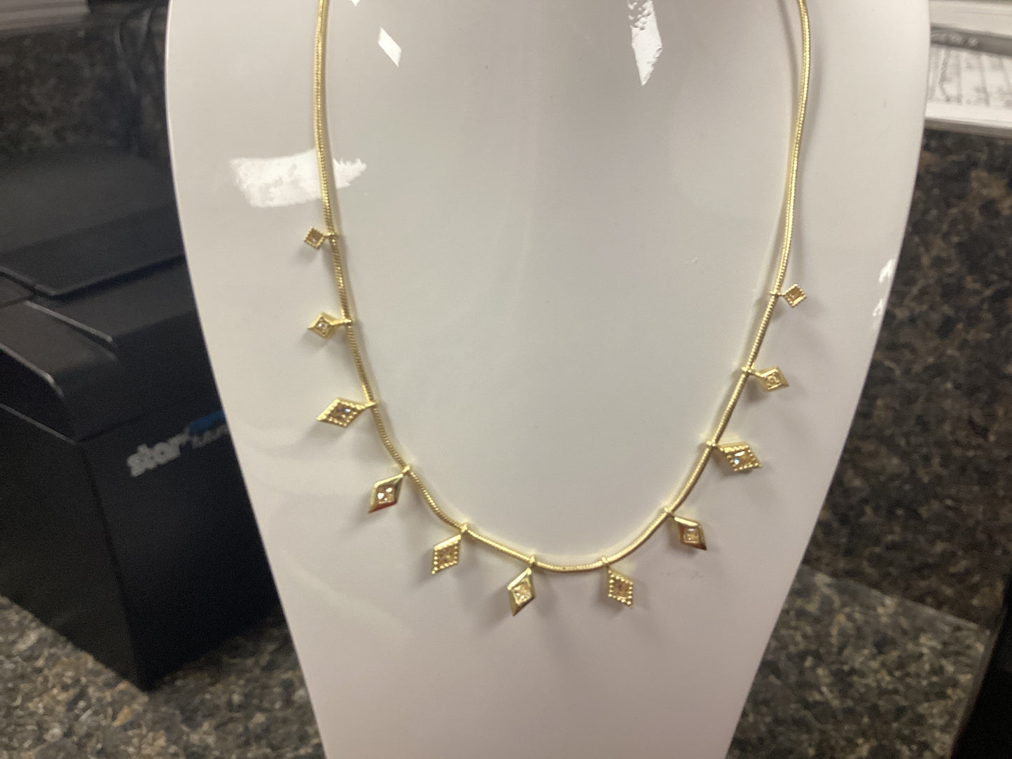 Kinsley strand necklace gold white crystal
