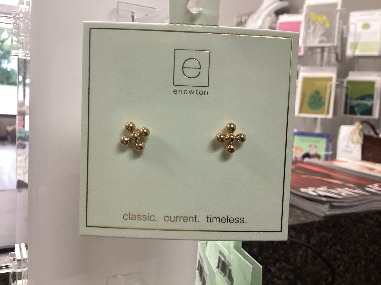 Classic gold beaded cross stud earring