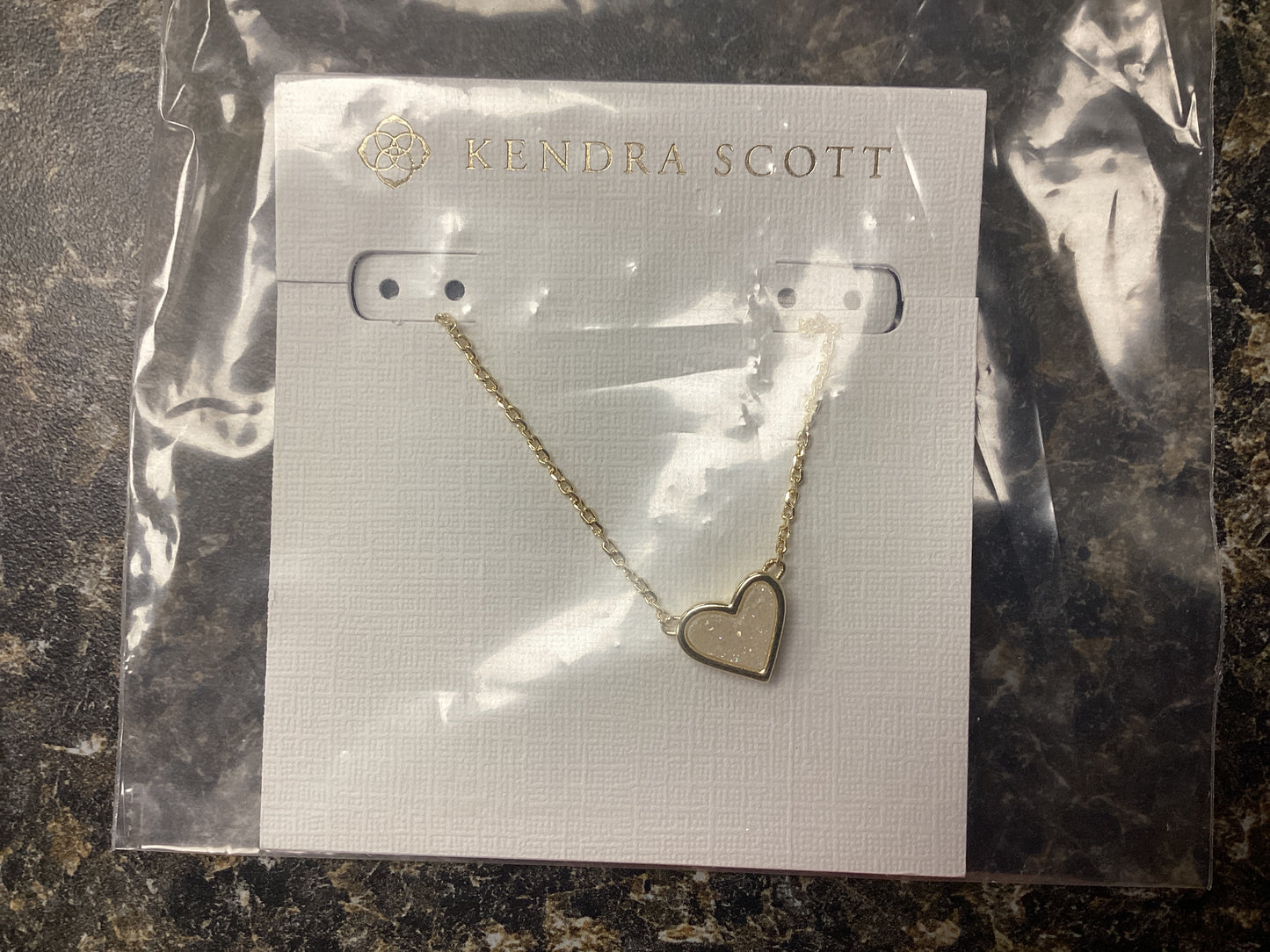 Framed Ari Heart Pendant Necklace Gold Iridescent Drusy
