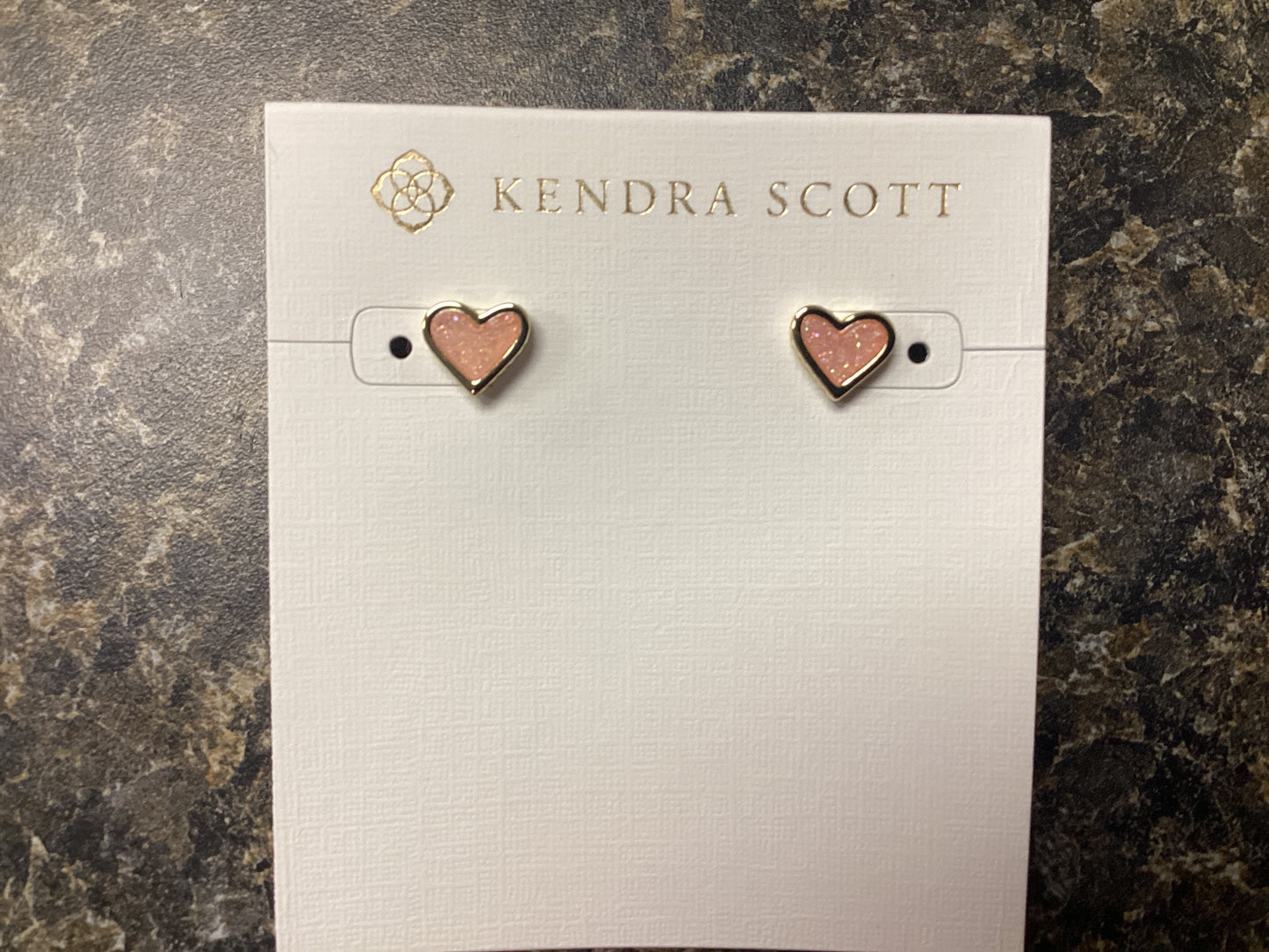 Framed Ari Heart Stud Ear Gold Light Pink Drusy