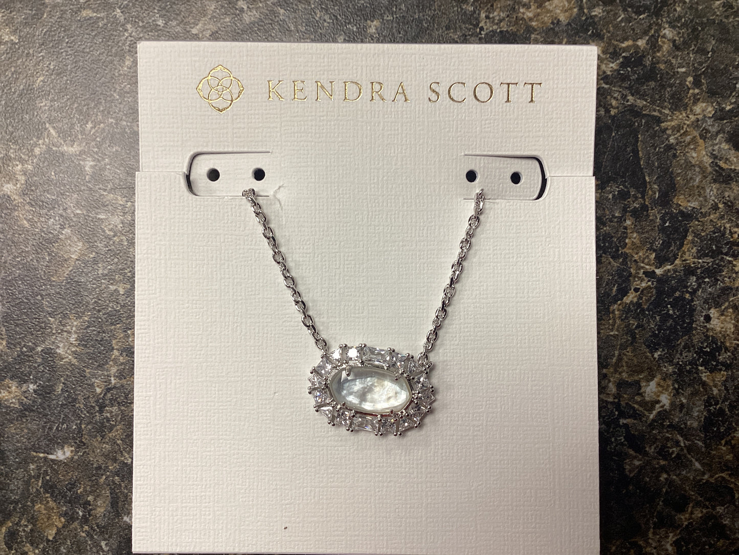 Elisa Crystal Framed Pendant Necklace Rhod