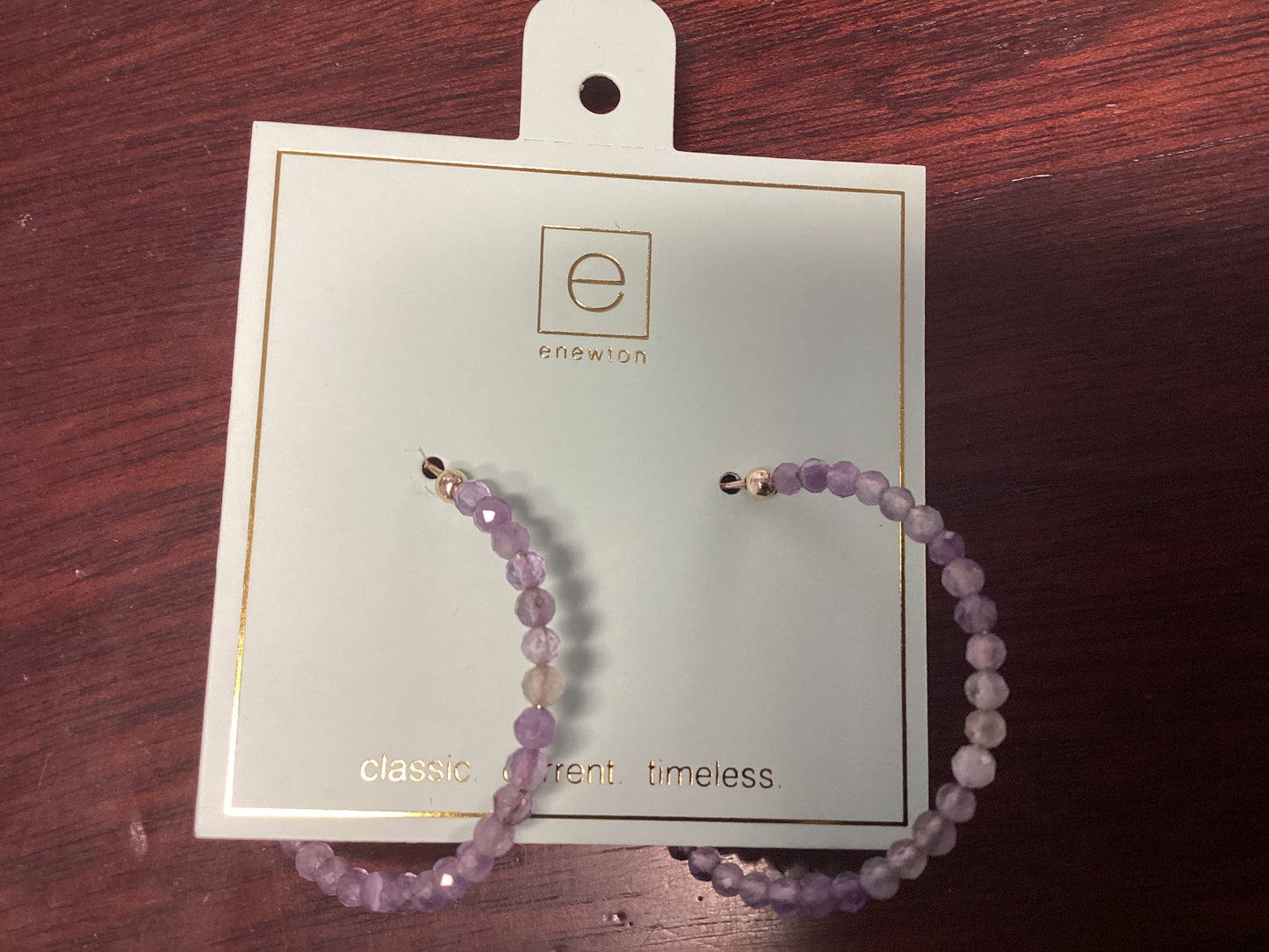 Beaded Gemstone 1.25” Post Hoop 3mm AMETHYST