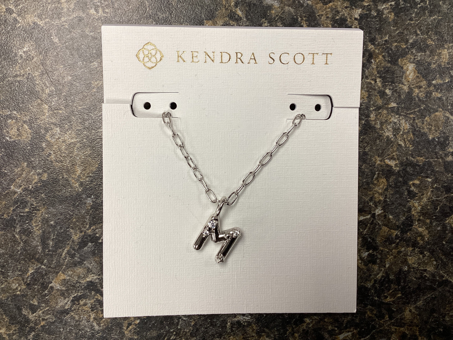 Letter M silver crystal necklac