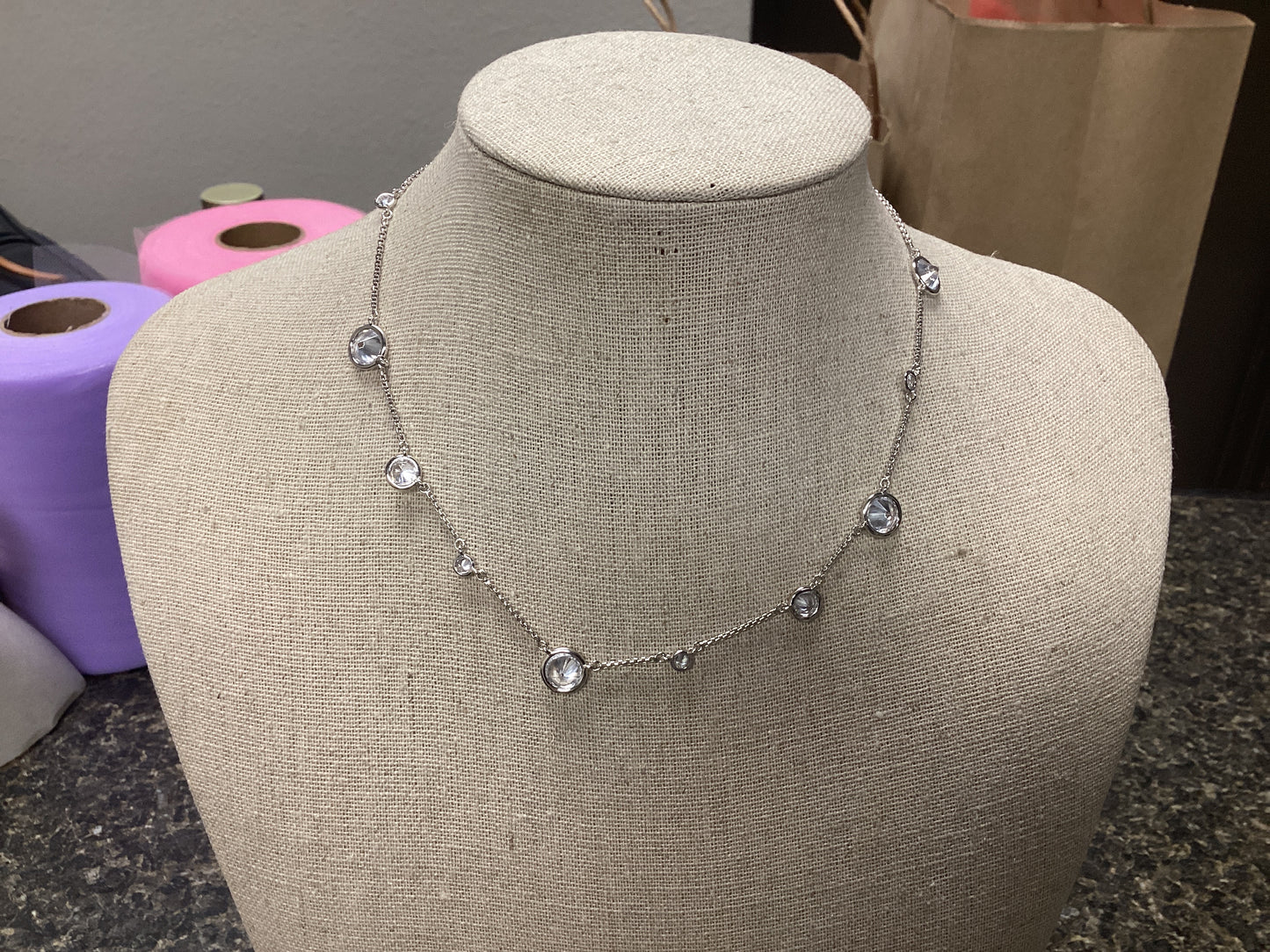 Clementine Rhod White cz necklace.