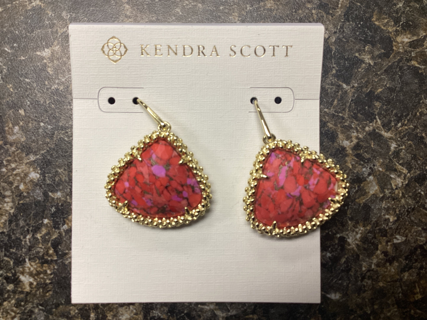 Kendall gold lg drop red fusch earrings