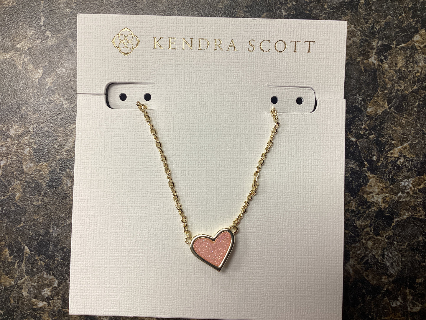 Framed Ari Heart Pendant Necklace Gold Light Pink Drusy
