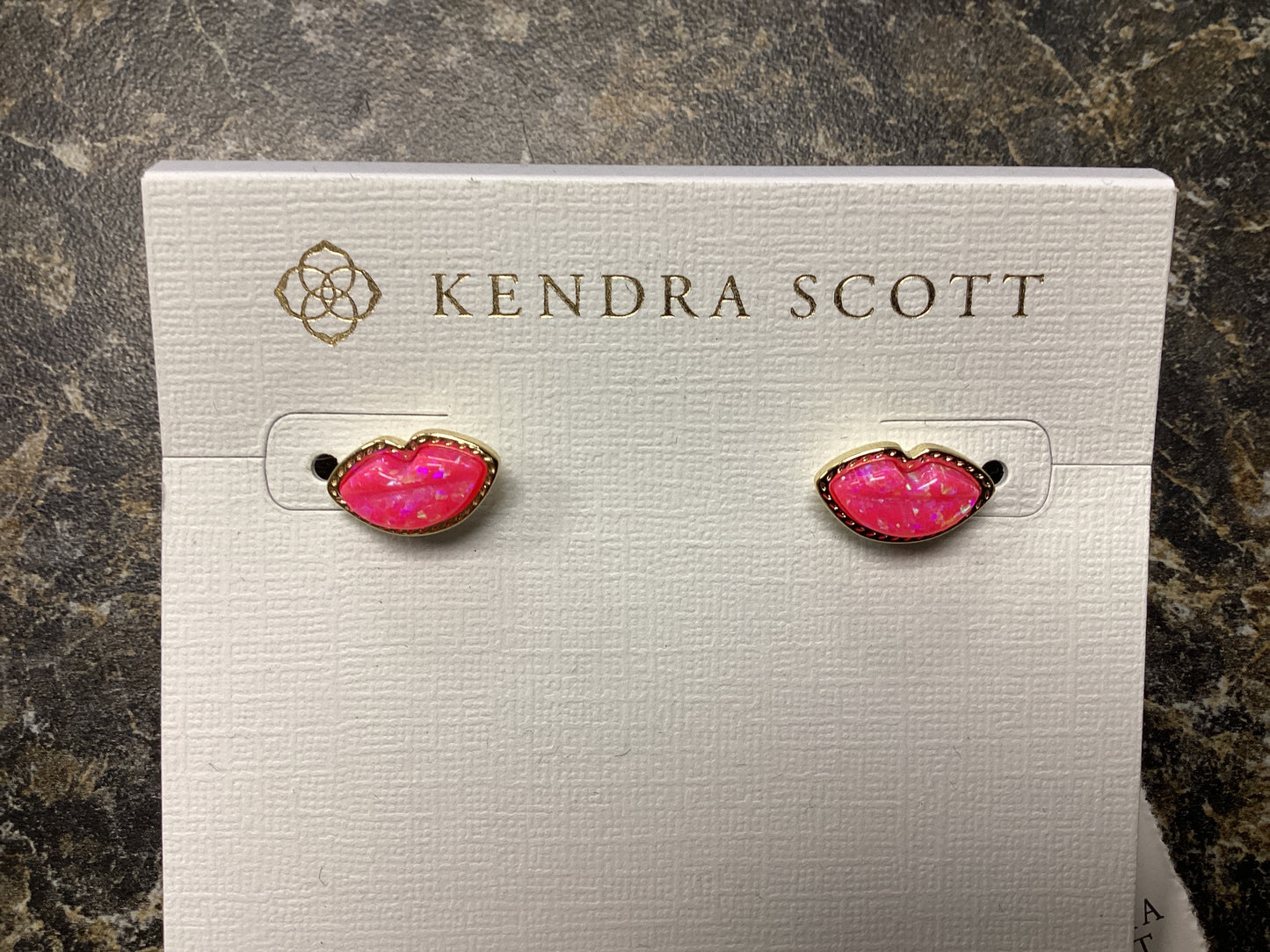 Lips gold pink opal stud earrin