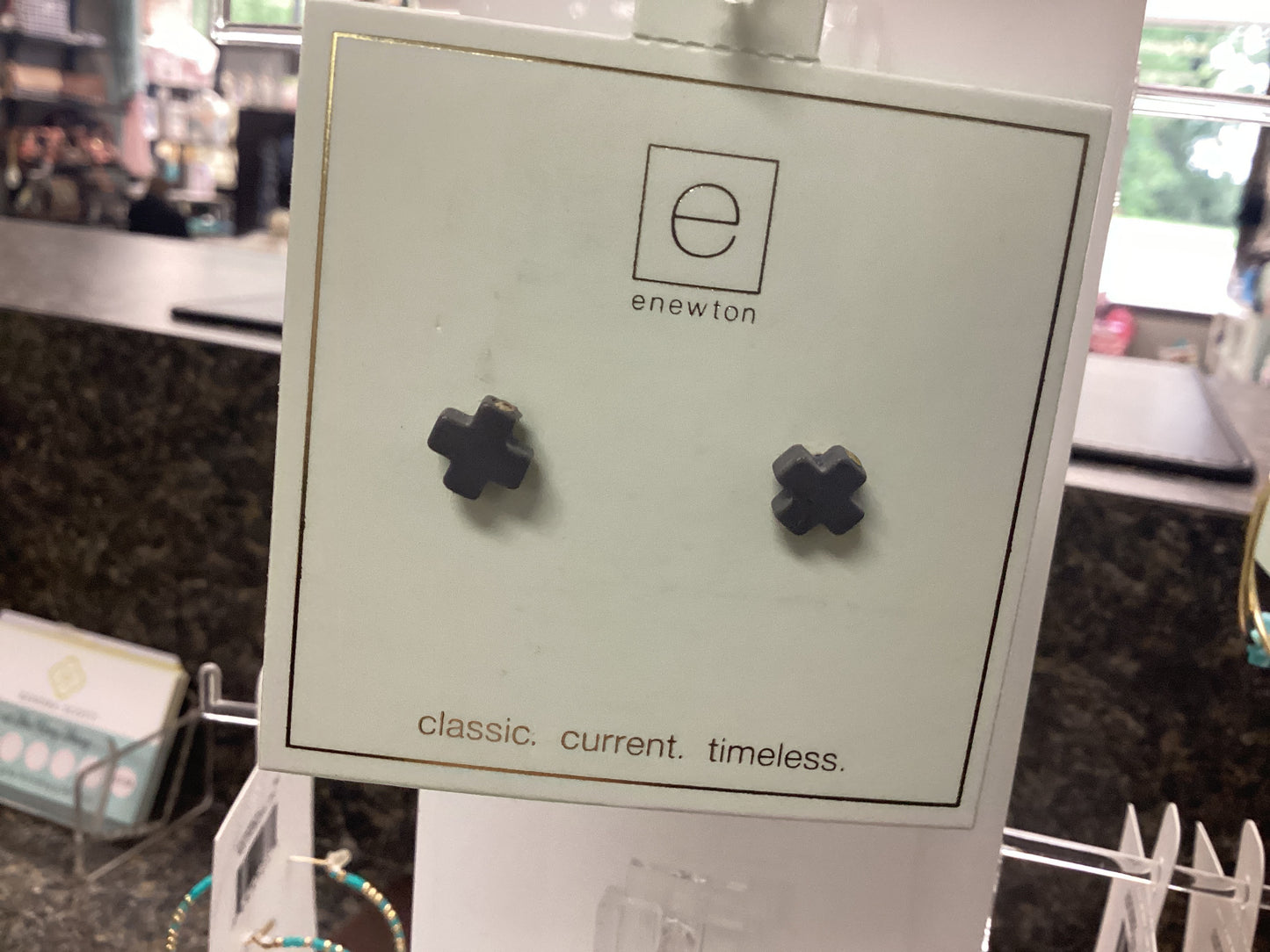 Cross Gold Charcoal Stud earrings