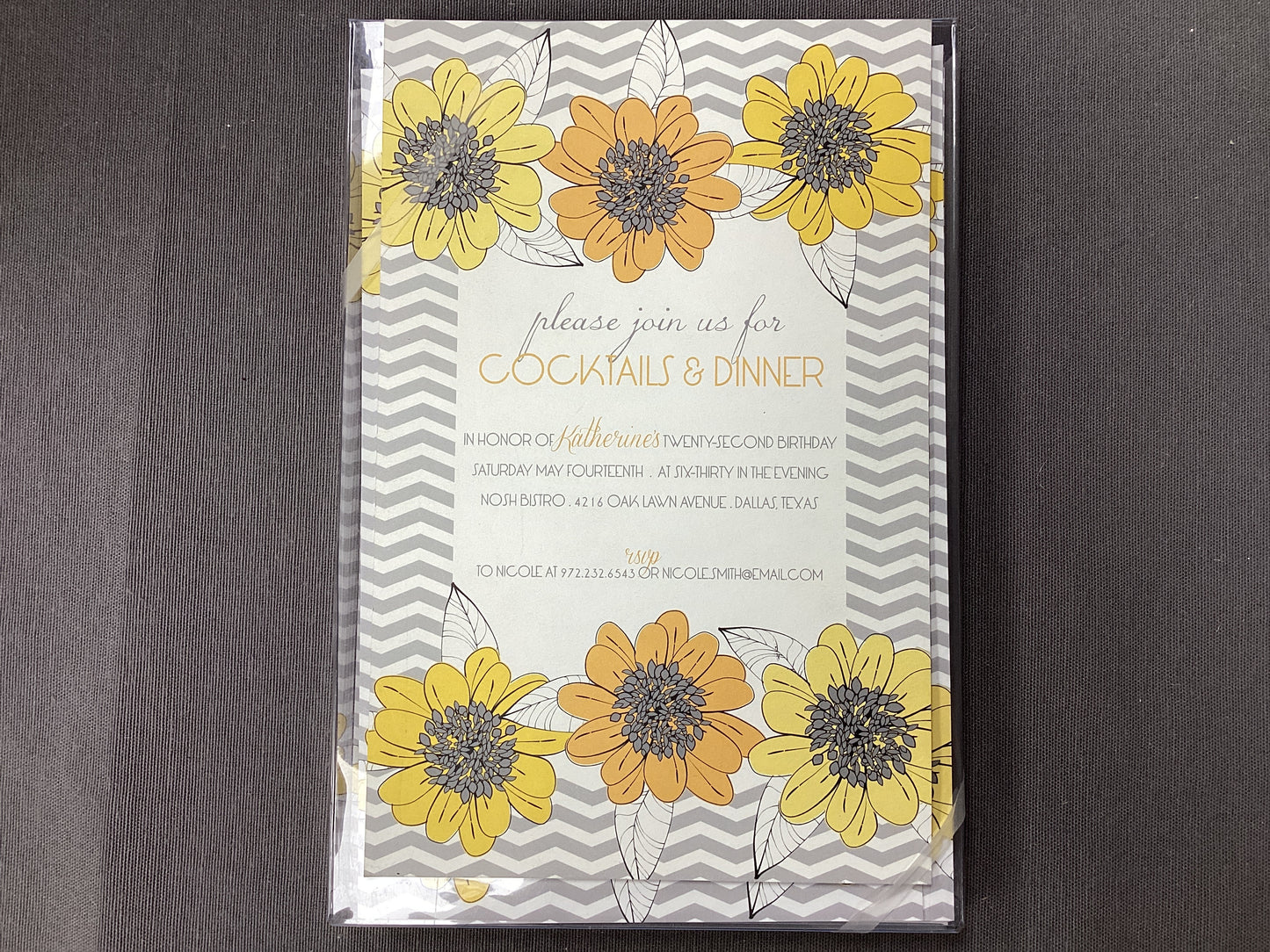 Flowers on gray chevron invite