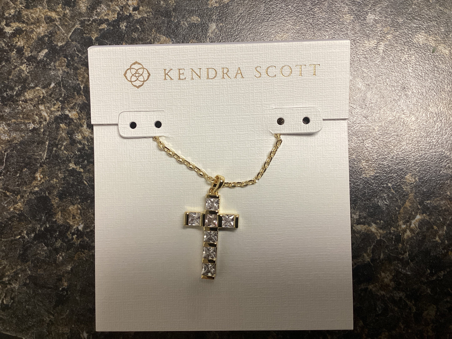 Gracie cross pendant necklace gold white crystal