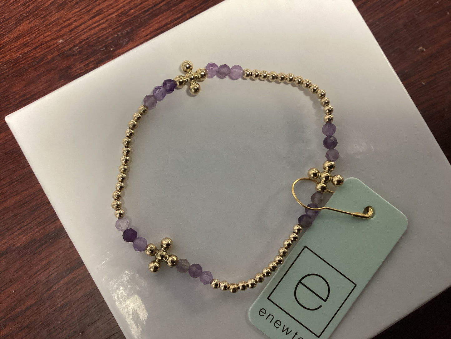 Signature Cross Gold Bliss Pattern 2.5 mm Bead Bracelet AMETHYST