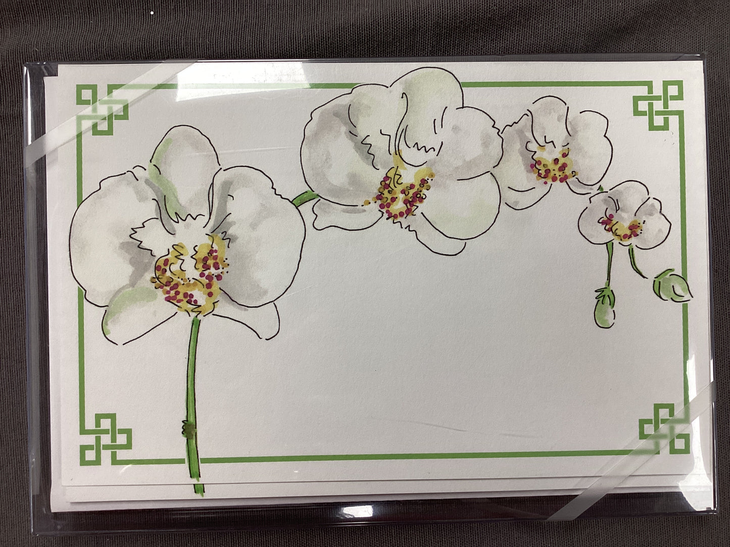 White flower green back invite
