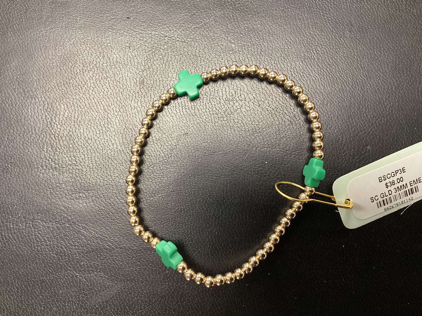 Signature Cross gold 3mm bead - Emerald