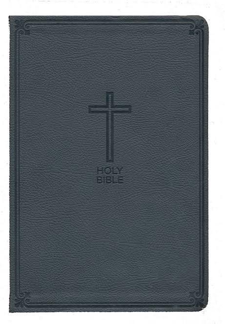 NKJV Large Print Thin line Bible Christ words in red Lay flat Charcoal leather soft cross on front