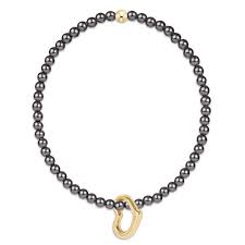 Classic Dark Grey Pearl 3mm Bracelet - Love Gold Charm