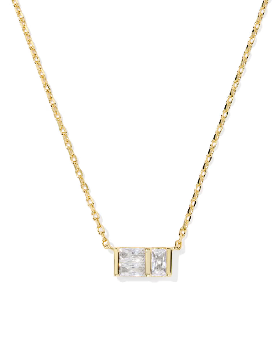 Jamie Short Pendent Necklace Gold Metal White CZ