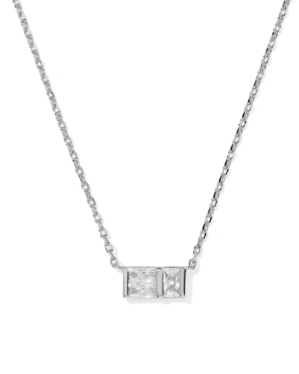 Jamie Short Pendent Necklace Silver Metal White CZ