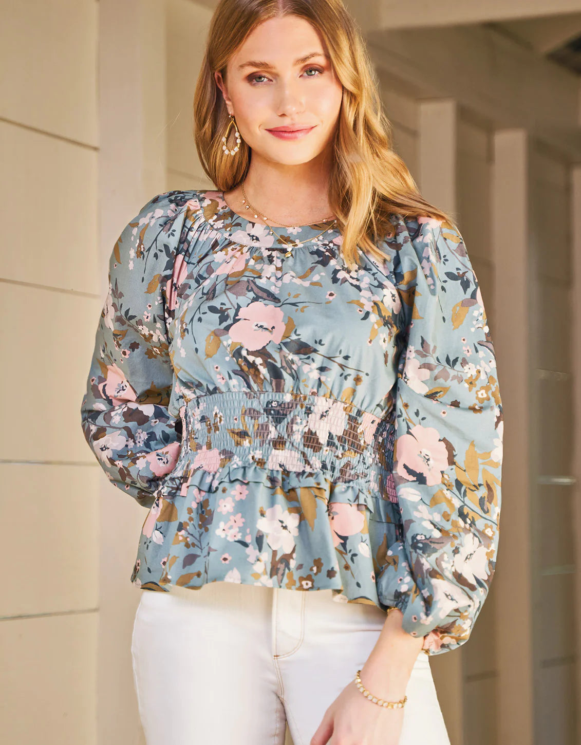 June Blouse Maritime Forest Wildflower Mist Blue Small