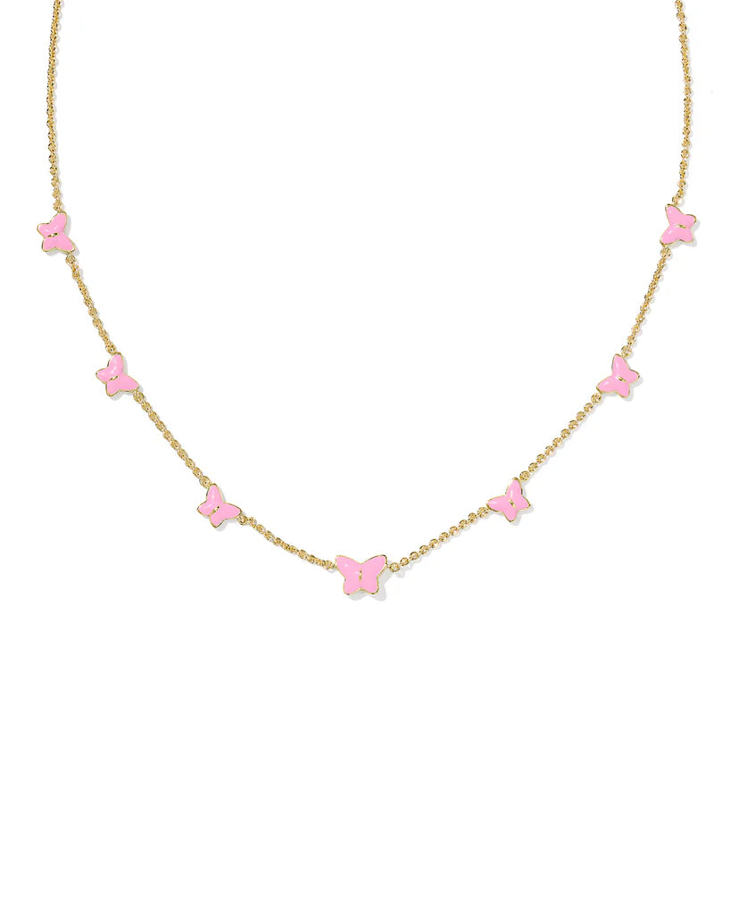 Lillia butterfly gold pink enamel strand necklace