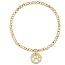 Classic Gold Paw Print Charm 3mm Beaded Bracelet