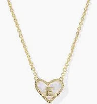 Heart Letter E Pendent Necklace Gold Ivory Mop