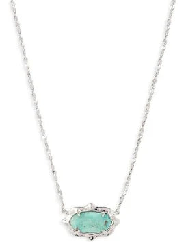 Elisa scalloped frame silver sea green necklace