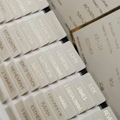 Bible Tabs tan with gold foil letters with bookmark