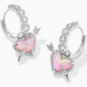 Ari Heart Arrow Silver pink huggie earrings