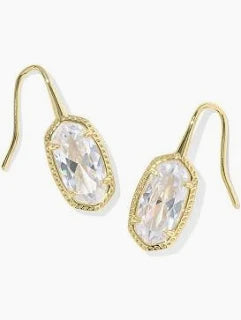 Elisa Luxe Drop Earrings Gold White Crystal