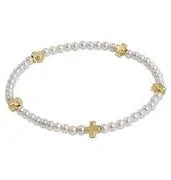 Signature Cross small pearl 3mm gold beaded bracelet