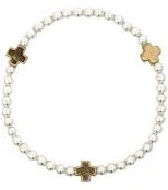 Signature Cross Pearl Pattern 4mm beaded gold bracelet